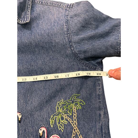 VTG New Direction Embroidered Flamingo Denim Button Front Shirt, size S - Picture 4 of 9